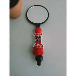Black Beaded Makeup Mirror - Handmade Small Handheld HD Mirror
